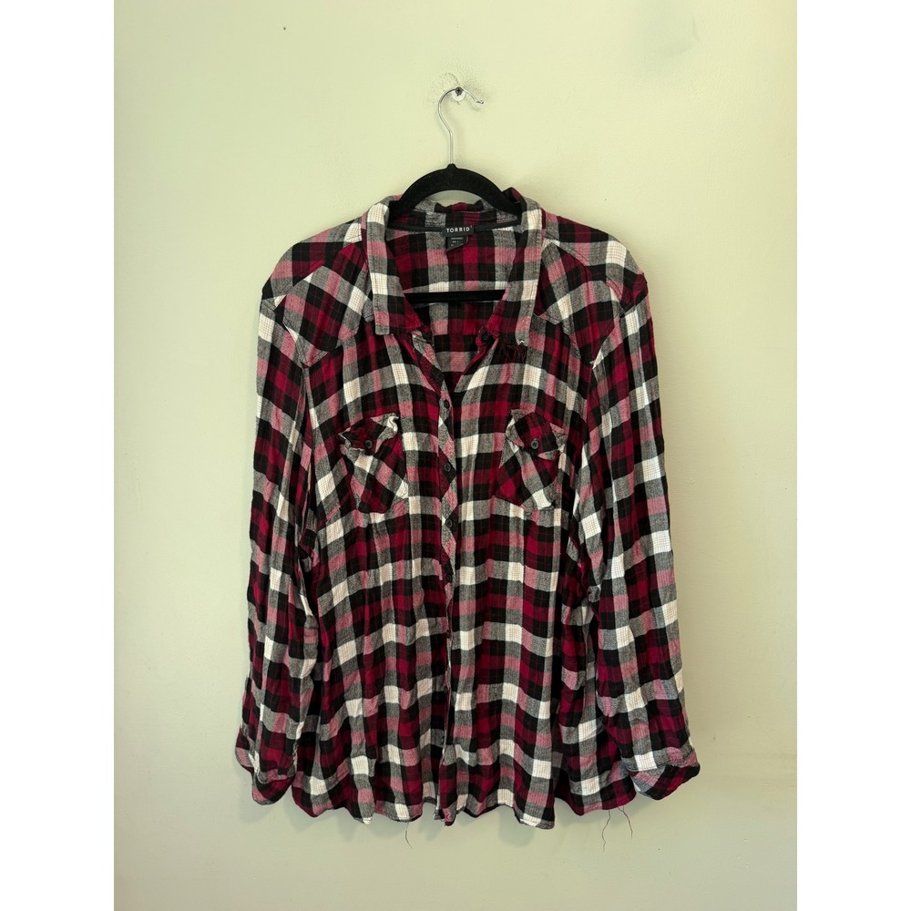 Torrid Red Black Plaid Button Down Shirt Long Sleeve Plus Size 5 Flannel Style